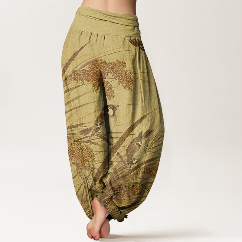 Buddha Stones Casual Sparrow Rice Ear Women's Elastic Waist Harem Pants