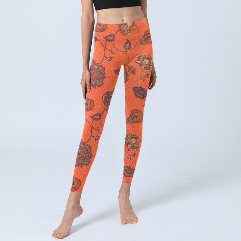 Buddha Stones Orange Maple Leaves Flowers Print Gym Leggings Women's Yoga Pants - image 5
