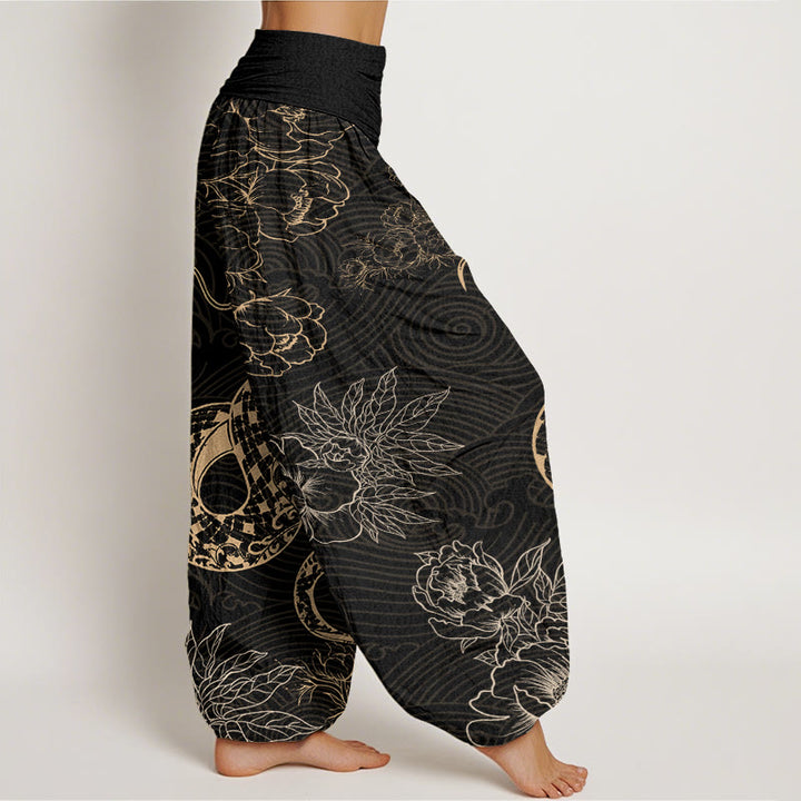 Buddha Stones Snake Lotus Women's Elastic Waist Harem Pants