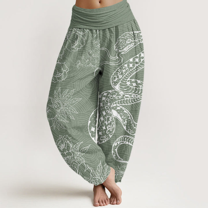 Buddha Stones Snake Lotus Women's Elastic Waist Harem Pants