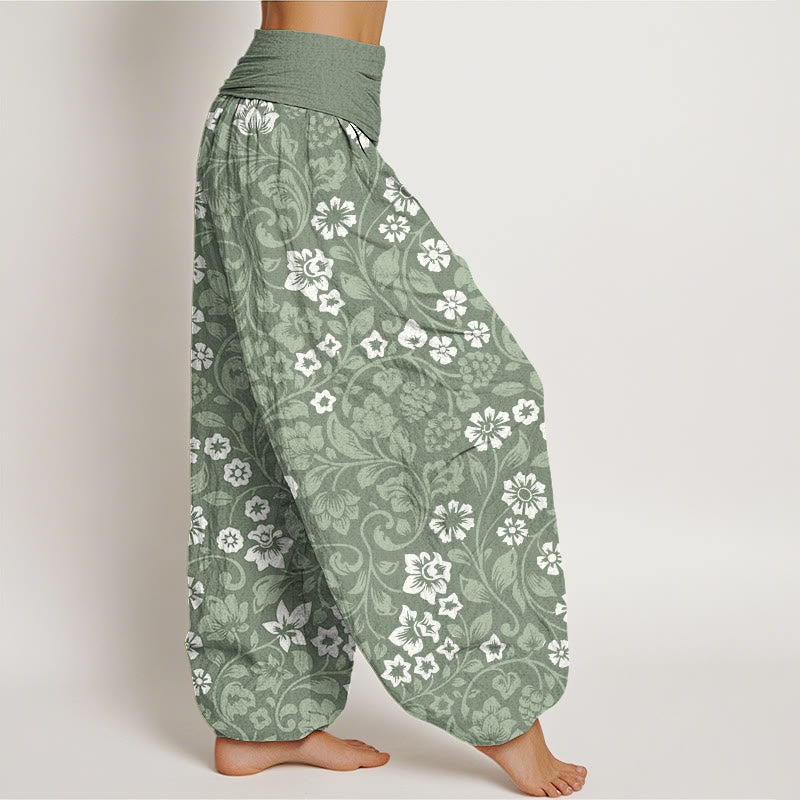 Buddha Stones Small Flowers Intertwining Branches Women's Elastic Waist Harem Pants