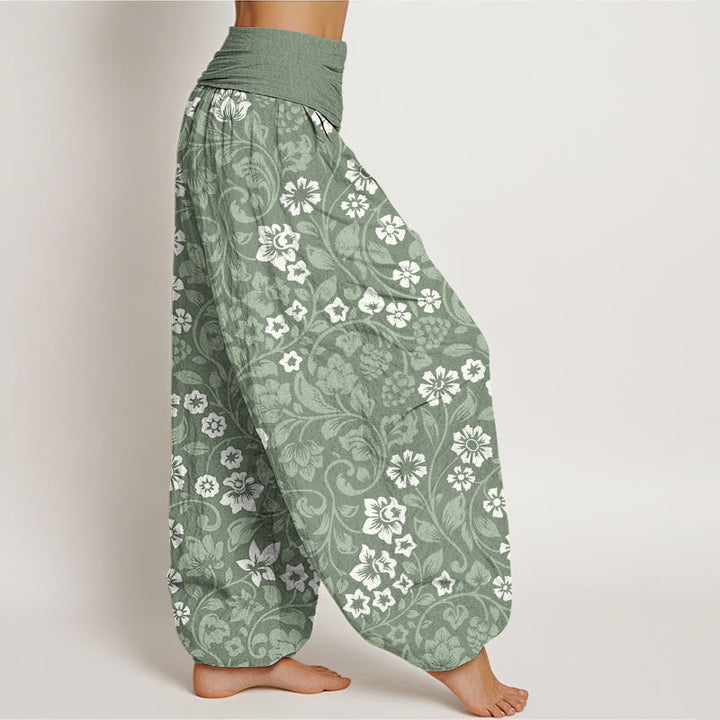 Buddha Stones Small Flowers Intertwining Branches Women's Elastic Waist Harem Pants