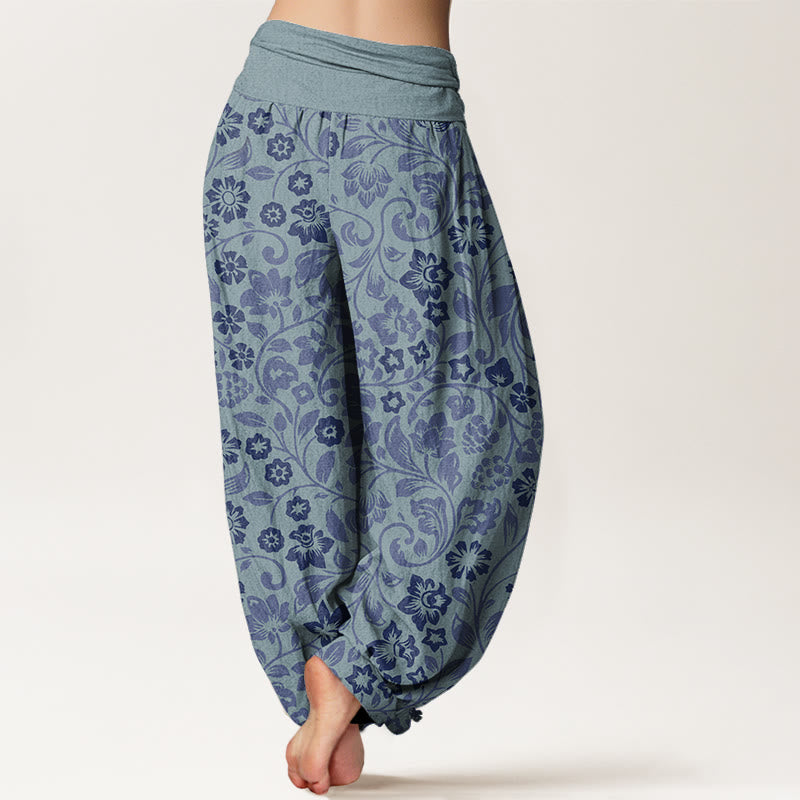 Buddha Stones Small Flowers Intertwining Branches Women's Elastic Waist Harem Pants