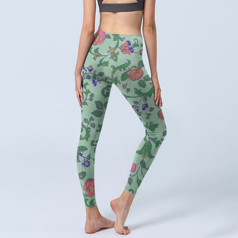 Buddha Stones Green Red Roses Green Leaves Print Gym Leggings Women's Yoga Pants - image 4