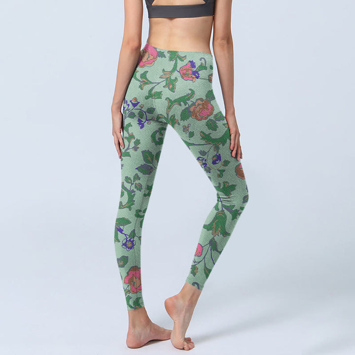 Buddha Stones Green Red Roses Green Leaves Print Gym Leggings Women's Yoga Pants - image 5