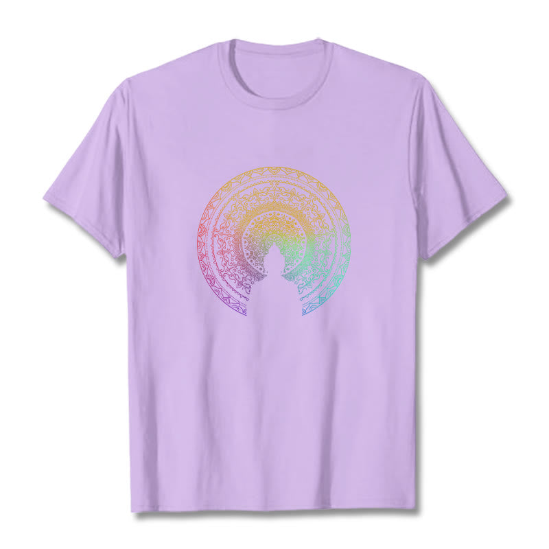 Buddha Stones Colorful Gradient Mandala Buddha Cotton Tee T-shirt