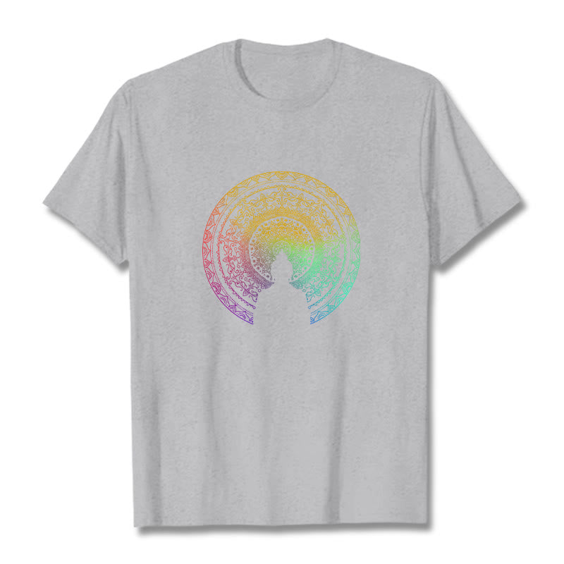 Buddha Stones Colorful Gradient Mandala Buddha Cotton Tee T-shirt