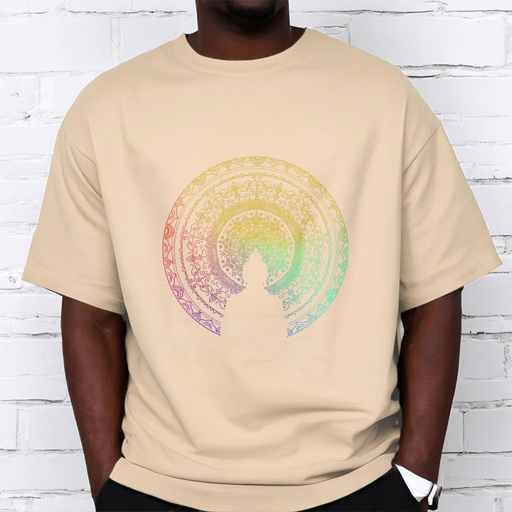 Buddha Stones Colorful Gradient Mandala Buddha Cotton Tee T-shirt