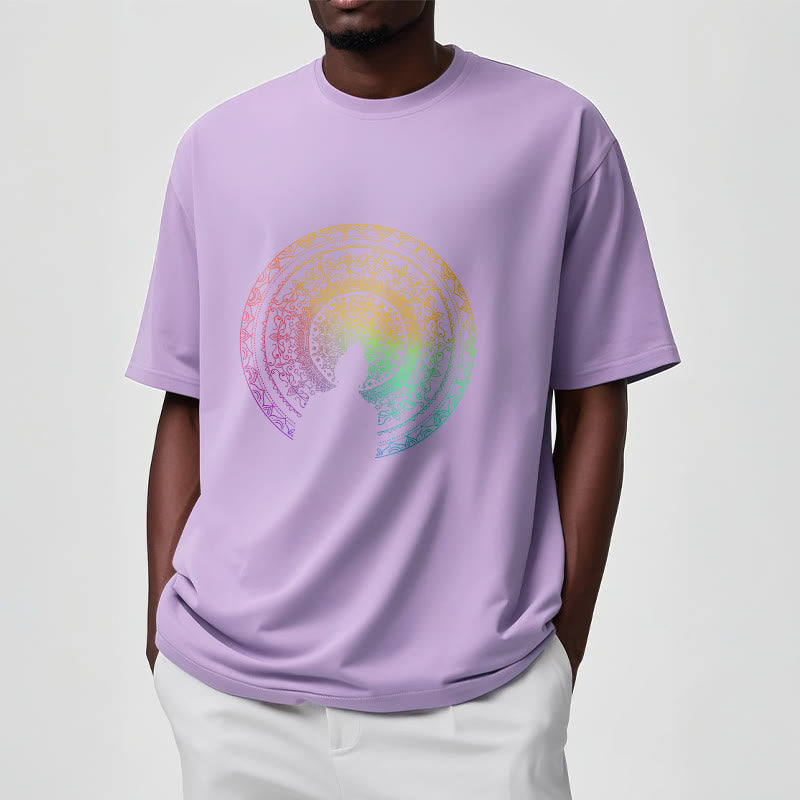 Buddha Stones Colorful Gradient Mandala Buddha Cotton Tee T-shirt