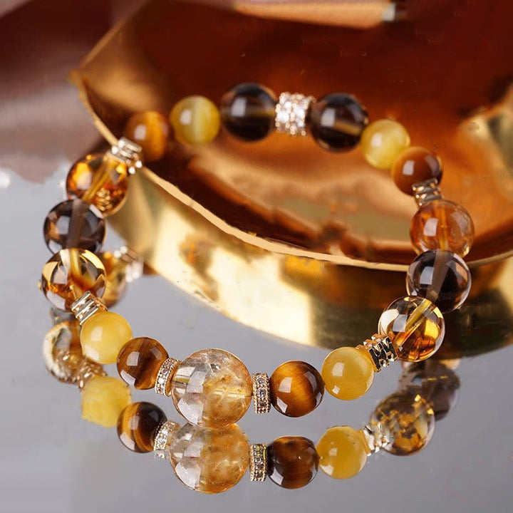 Buddha Stones Citrine Topaz Tiger Eye Happiness Bracelet