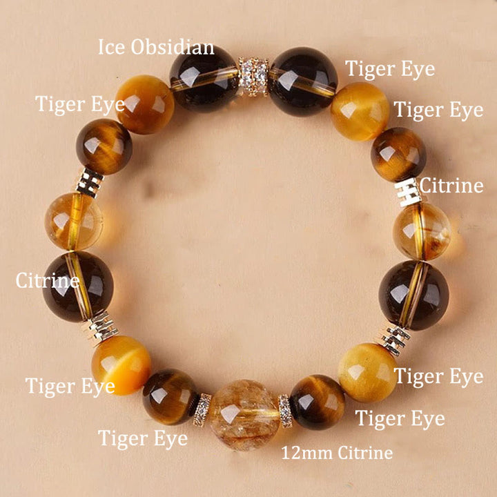 Buddha Stones Citrine Topaz Tiger Eye Happiness Bracelet