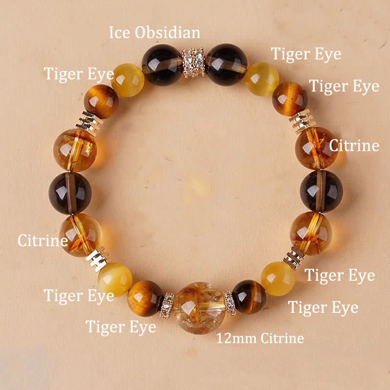 Buddha Stones Citrine Topaz Tiger Eye Happiness Bracelet