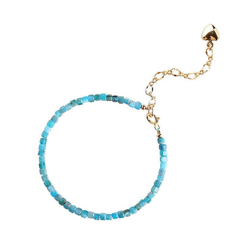 Buddha Stone 2.5mm Apatite Ultra-thin Beads 14k Gold Plated Copper Heart Motivation Bracelet