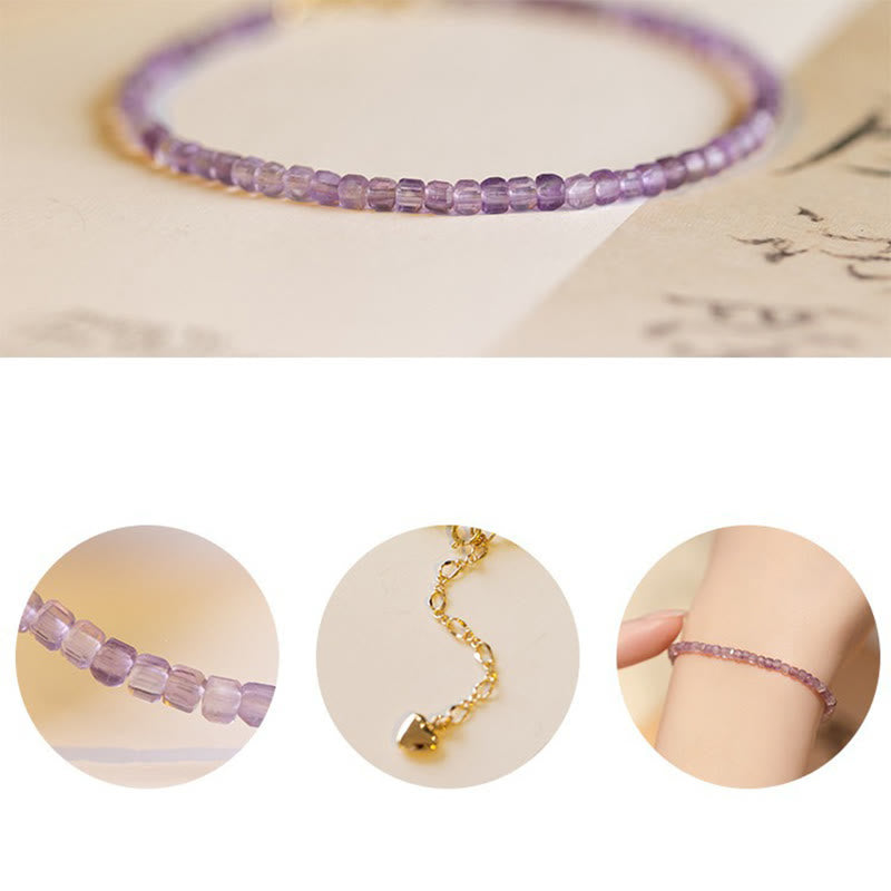 Buddha Stones 2.5mm Natural Amethyst Ultra-thin Beads 14k Gold Plated Copper Inner Peace Bracelet