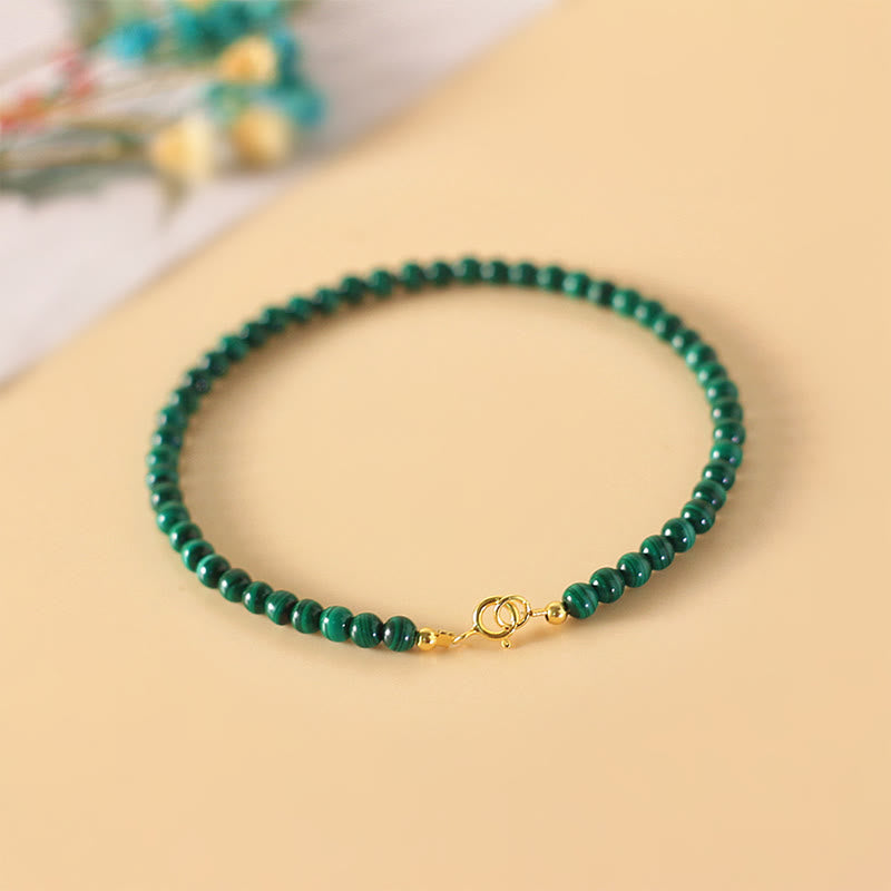 Buddha Stones 4mm Natural Malachite Beads 14k Gold Plated Copper Anti-anxiety Bracelet