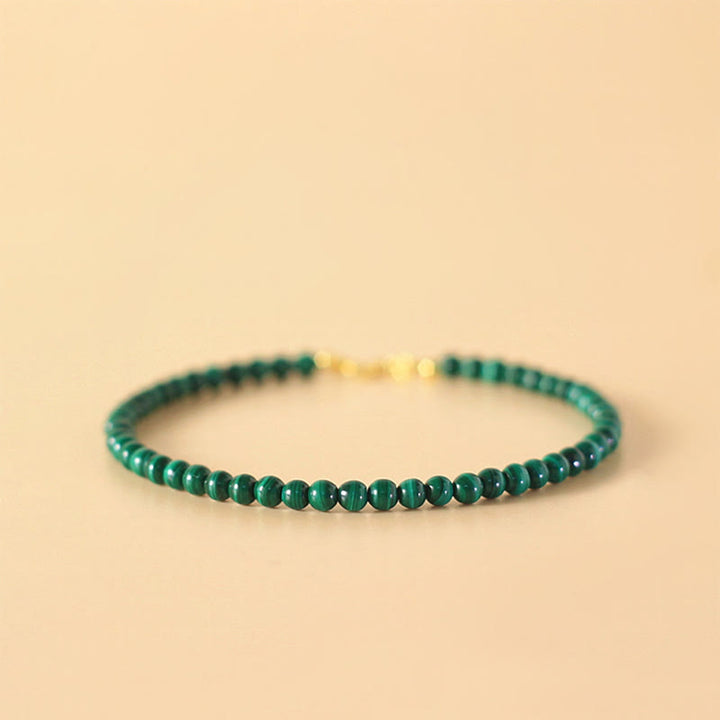 Buddha Stones 4mm Natural Malachite Beads 14k Gold Plated Copper Anti-anxiety Bracelet