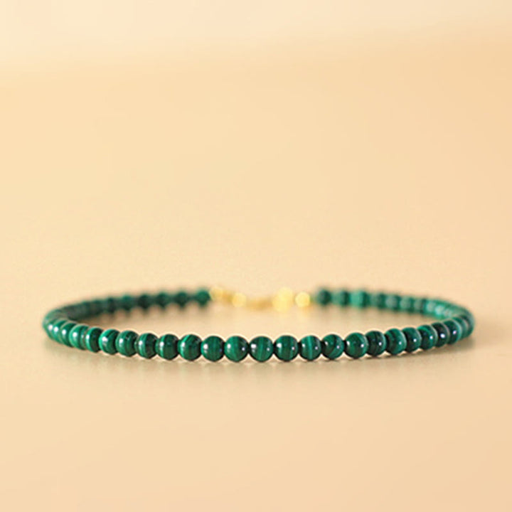 Buddha Stones 4mm Natural Malachite Beads 14k Gold Plated Copper Anti-anxiety Bracelet