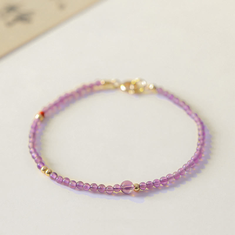 Buddha Stones 2mm Ultra-Thin Beads Natural Amethyst 14k Gold Plated Copper Inner Peace Meditation Bracelet