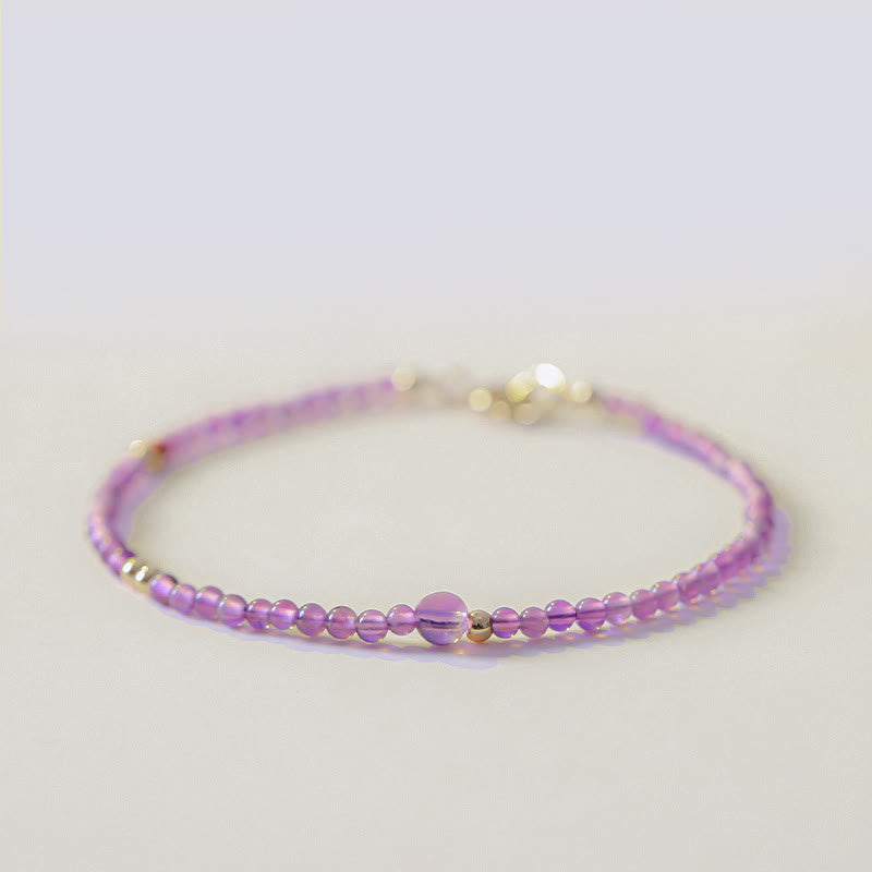 Buddha Stones 2mm Ultra-Thin Beads Natural Amethyst 14k Gold Plated Copper Inner Peace Meditation Bracelet