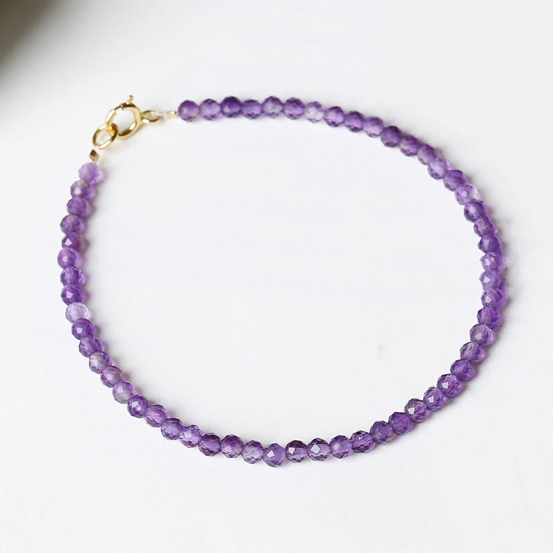 Buddha Stones 3mm Natural Amethyst Ultra-thin Beads 14k Gold Plated Copper Spiritual Awareness Bracelet