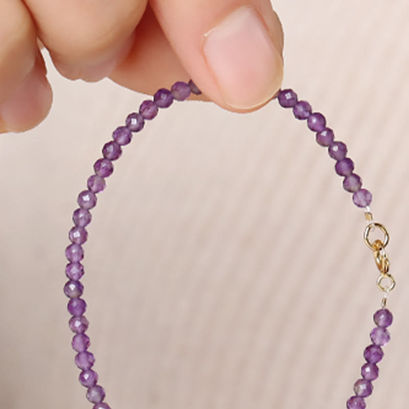 Buddha Stones 3mm Natural Amethyst Ultra-thin Beads 14k Gold Plated Copper Spiritual Awareness Bracelet