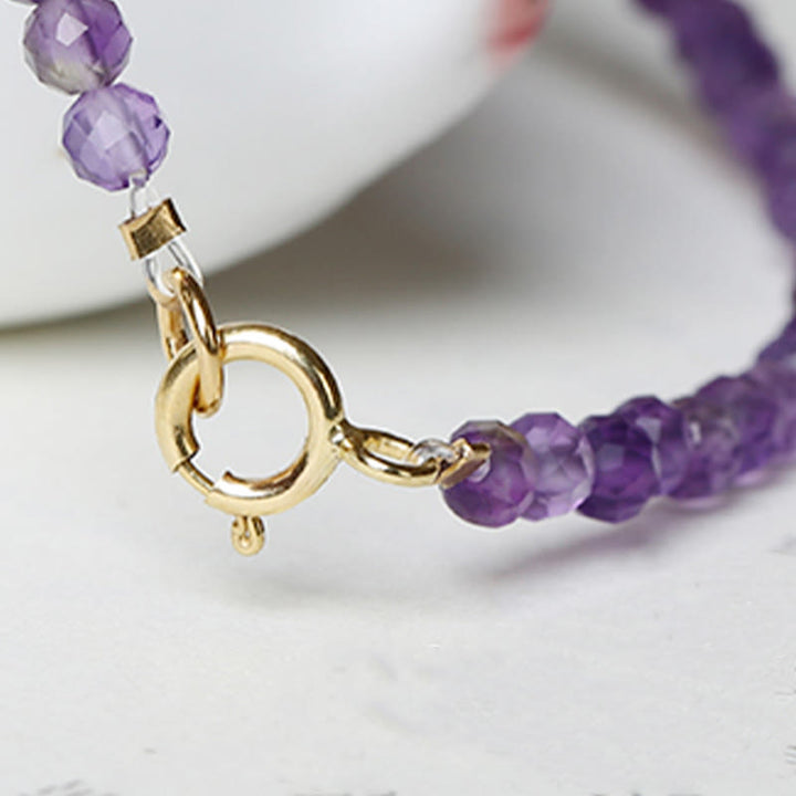 Buddha Stones 3mm Natural Amethyst Ultra-thin Beads 14k Gold Plated Copper Spiritual Awareness Bracelet