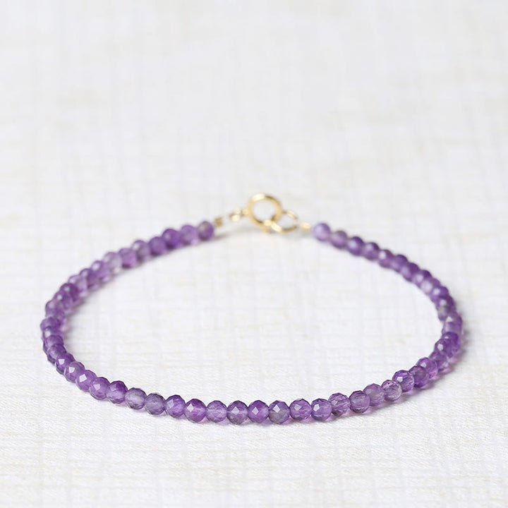 Buddha Stones 3mm Natural Amethyst Ultra-thin Beads 14k Gold Plated Copper Spiritual Awareness Bracelet