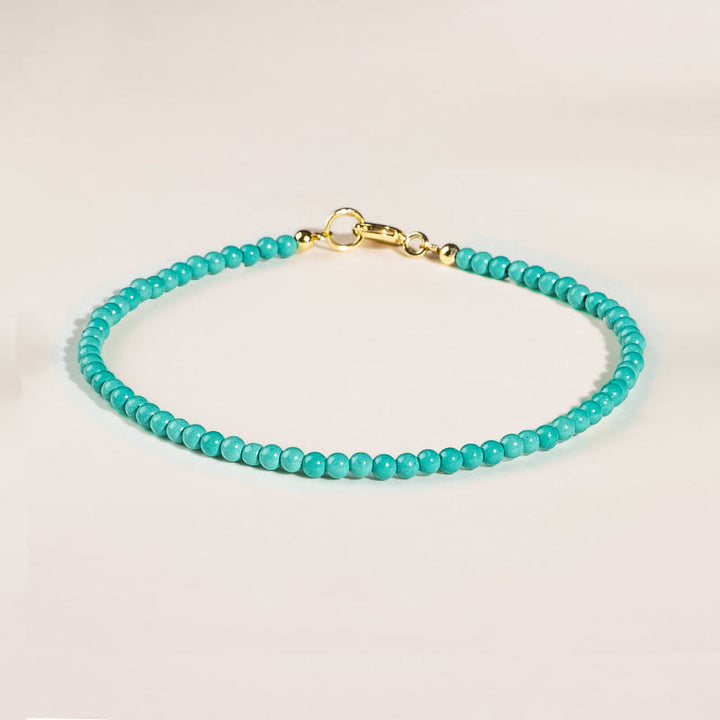 Buddha Stones 2mm Turquoise Ultra-thin Beads 14k Gold Plated Copper Wisdom Bracelet