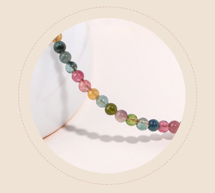 Buddha Stones 2mm Multicolor Tourmaline Ultra-thin Beads 14k Gold Plated Copper Wisdom Bracelet