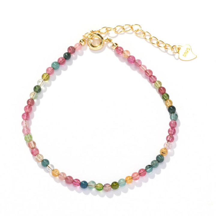 Buddha Stones 2mm Multicolor Tourmaline Ultra-thin Beads 14k Gold Plated Copper Wisdom Bracelet