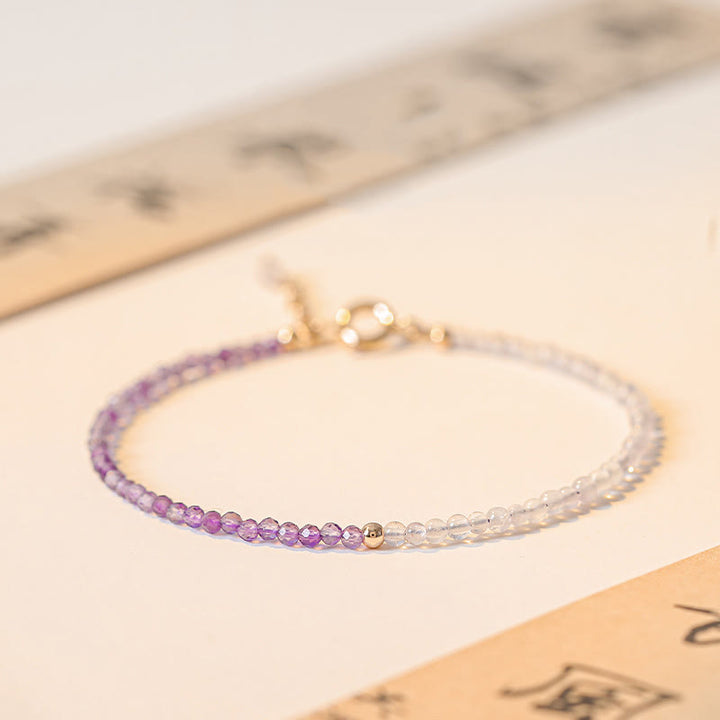 Buddha Stones 2.5mm Natural Amethyst Ultra-thin Beads 14k Gold Plated Copper Inner Peace Bracelet