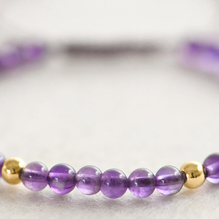 Buddha Stones 4mm Handmade Natural Amethyst 14k Gold Plated Copper Beads Braided String Relieves Stress Bracelet