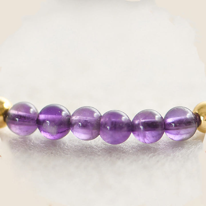 Buddha Stones 4mm Handmade Natural Amethyst 14k Gold Plated Copper Beads Braided String Relieves Stress Bracelet