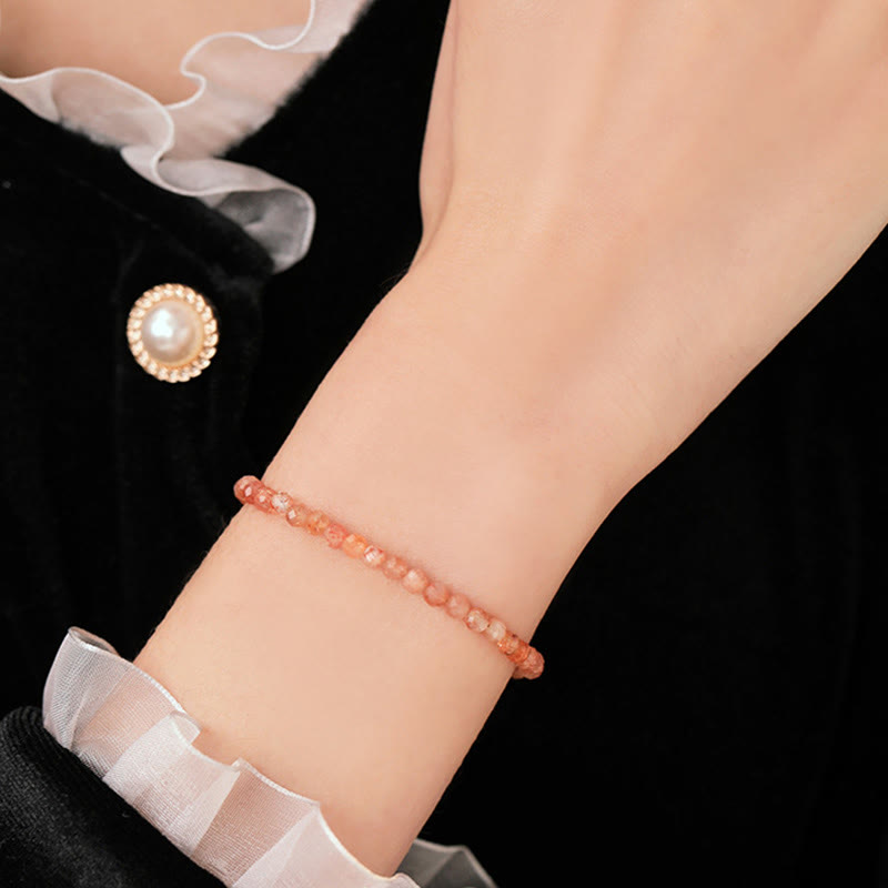 Buddha Stones 3mm Sun Stone Ultra-thin Beads 14k Gold Plated Copper Wealth Bracelet