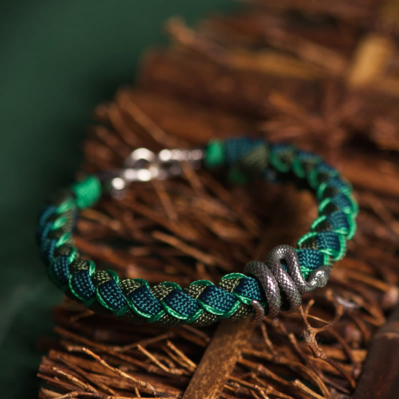 Buddha Stones Year of the Snake 999 Sterling Silver String Protection Braided Bracelet - image 1