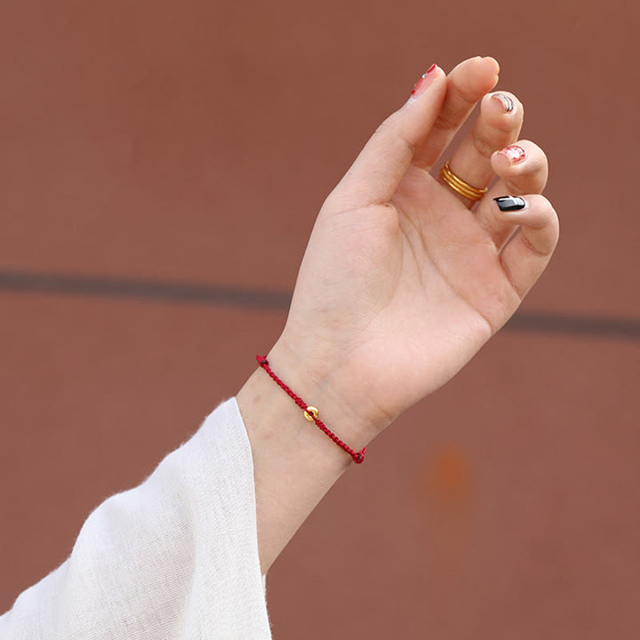 Buddha Stones 999 Gold Small Peace Buckle Red String Protection Luck Braided Bracelet Anklet - image 4