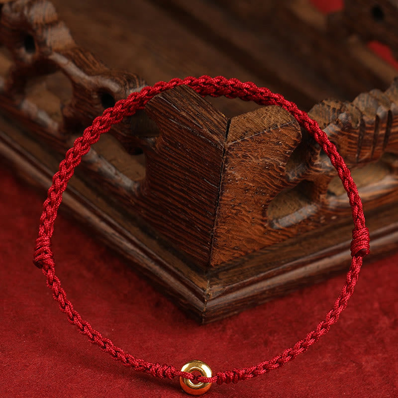 Buddha Stones 999 Gold Small Peace Buckle Red String Protection Luck Braided Bracelet Anklet