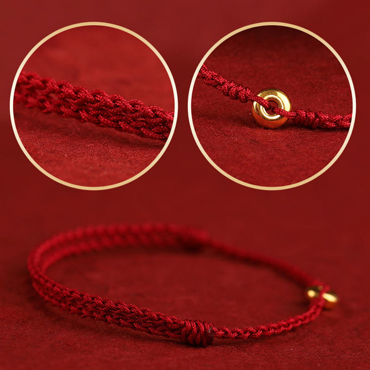 Buddha Stones 999 Gold Small Peace Buckle Red String Protection Luck Braided Bracelet Anklet