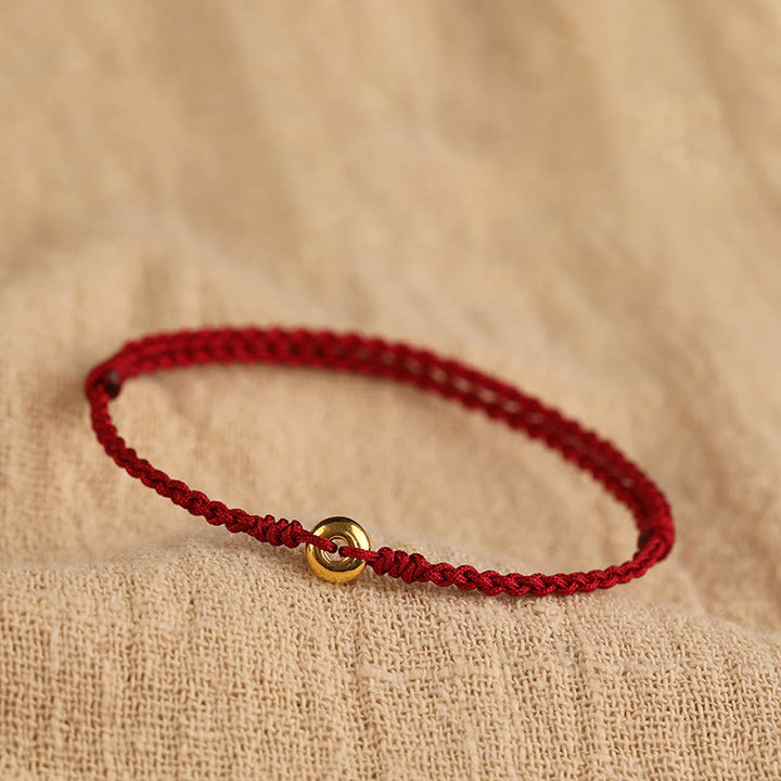 Buddha Stones 999 Gold Small Peace Buckle Red String Protection Luck Braided Bracelet Anklet