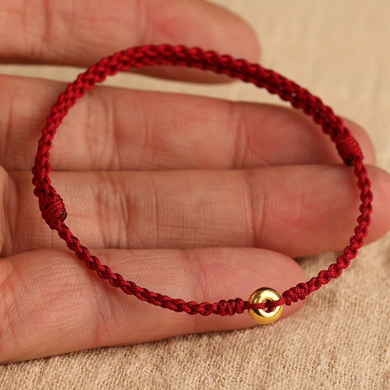 Buddha Stones 999 Gold Small Peace Buckle Red String Protection Luck Braided Bracelet Anklet - image 16