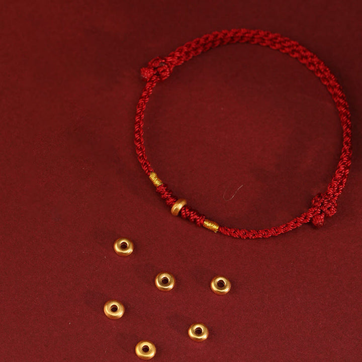 Buddha Stones 999 Gold Small Lucky Beads String Protection Luck Braided Bracelet Anklet