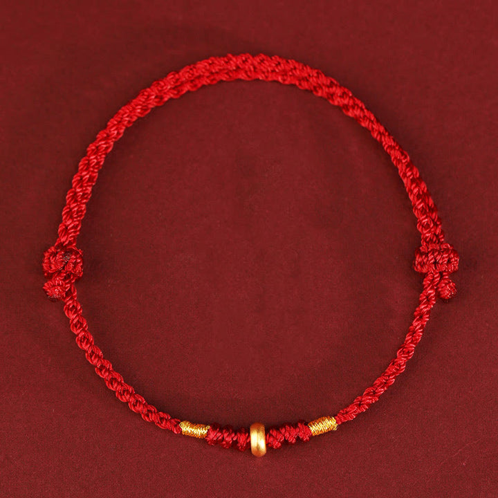 Buddha Stones 999 Gold Small Lucky Beads String Protection Luck Braided Bracelet Anklet - 999 Gold Anklet(Circumference 19-23cm) - Red Rope - image 7
