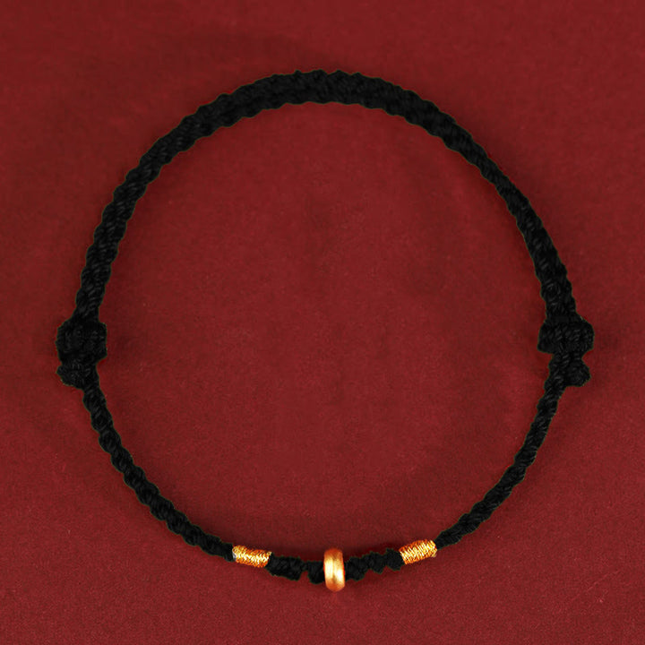 Buddha Stones 999 Gold Small Lucky Beads String Protection Luck Braided Bracelet Anklet - 999 Gold Anklet(Circumference 19-23cm) - Black Rope - image 8