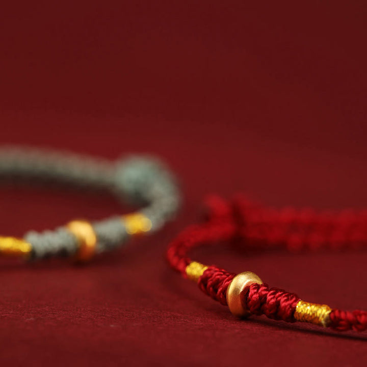 Buddha Stones 999 Gold Small Lucky Beads String Protection Luck Braided Bracelet Anklet - image 12