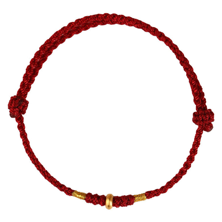 Buddha Stones 999 Gold Small Lucky Beads String Protection Luck Braided Bracelet Anklet - image 4