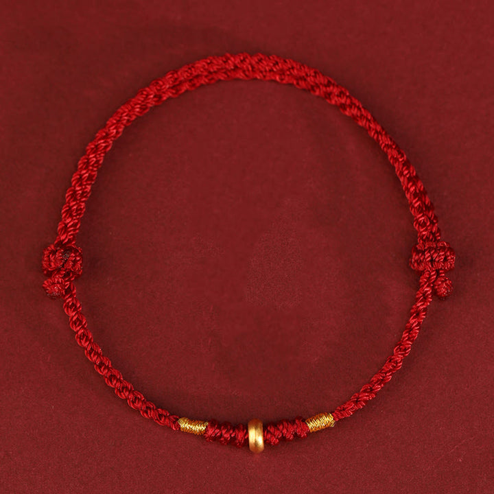 Buddha Stones 999 Gold Small Lucky Beads String Protection Luck Braided Bracelet Anklet