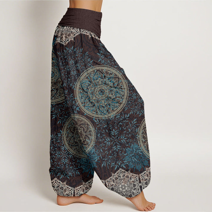 Buddha Stones Cotton Mandala Pattern Leaves Women's Elastic Waist Harem Pants - image 1