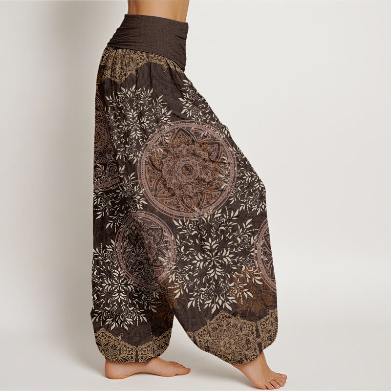Buddha Stones Cotton Mandala Pattern Leaves Women's Elastic Waist Harem Pants - image 5