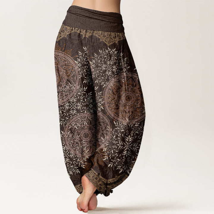 Buddha Stones Mandala Pattern Leaves Women's Elastic Waist Harem Pants