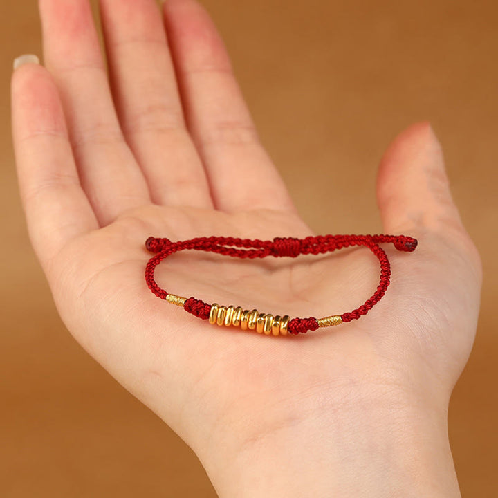 Buddha Stones 999 Gold Small Pieces String Protection Luck Ultra-Thin Braided Bracelet